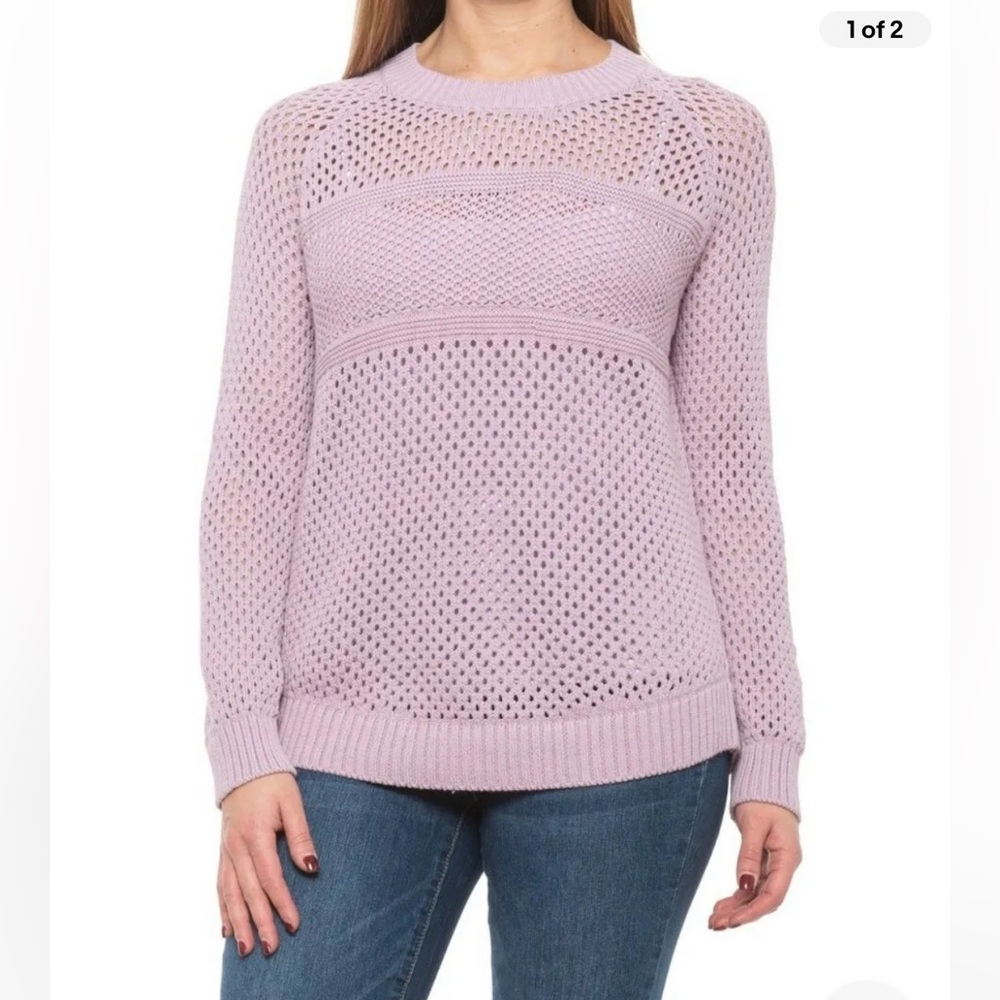 Prana Kokimo Open Knit Women's Sweater Large Organic Cotton in Lavender